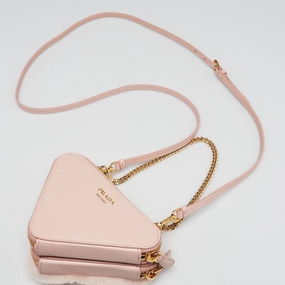 Prada Orchidea Shearling/Saffiano Leather Triangle Mini Pouch Crossbody Clutc... - Picture 3 of 12